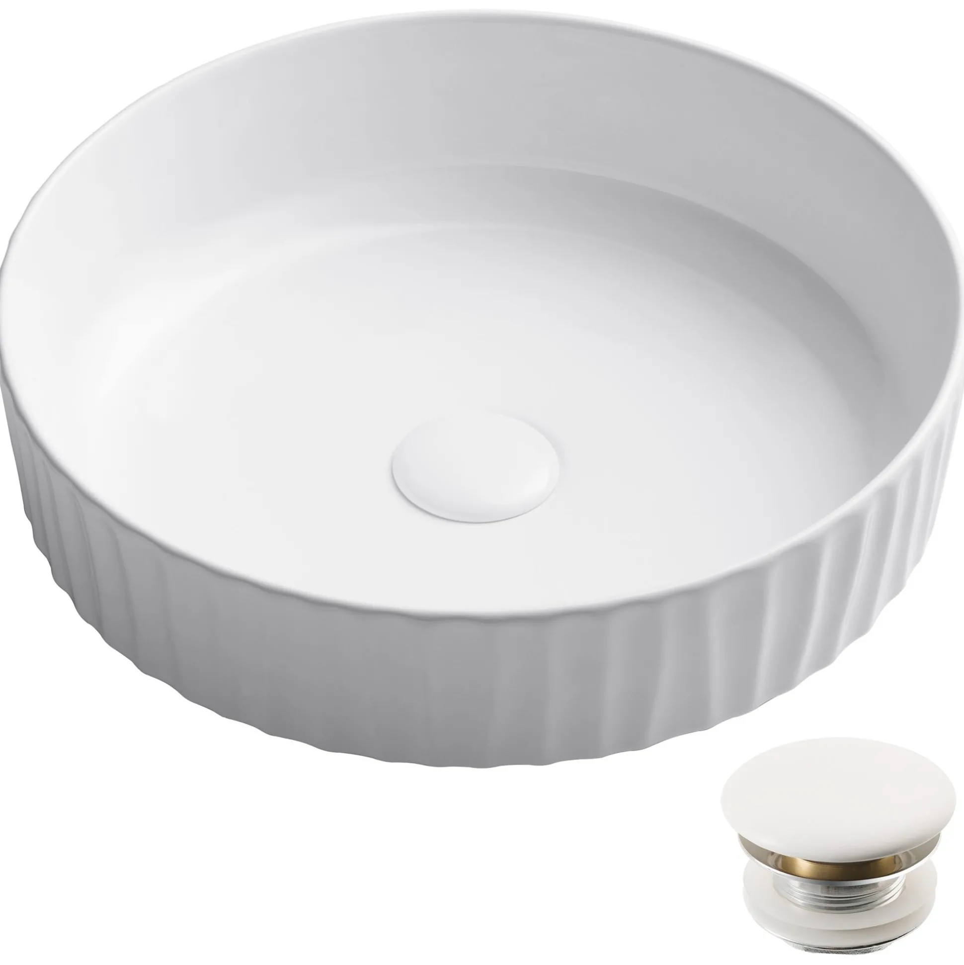 15 3/4" Round Vessel Ceramic Bathroom Sink in White with Pop-Up Drain