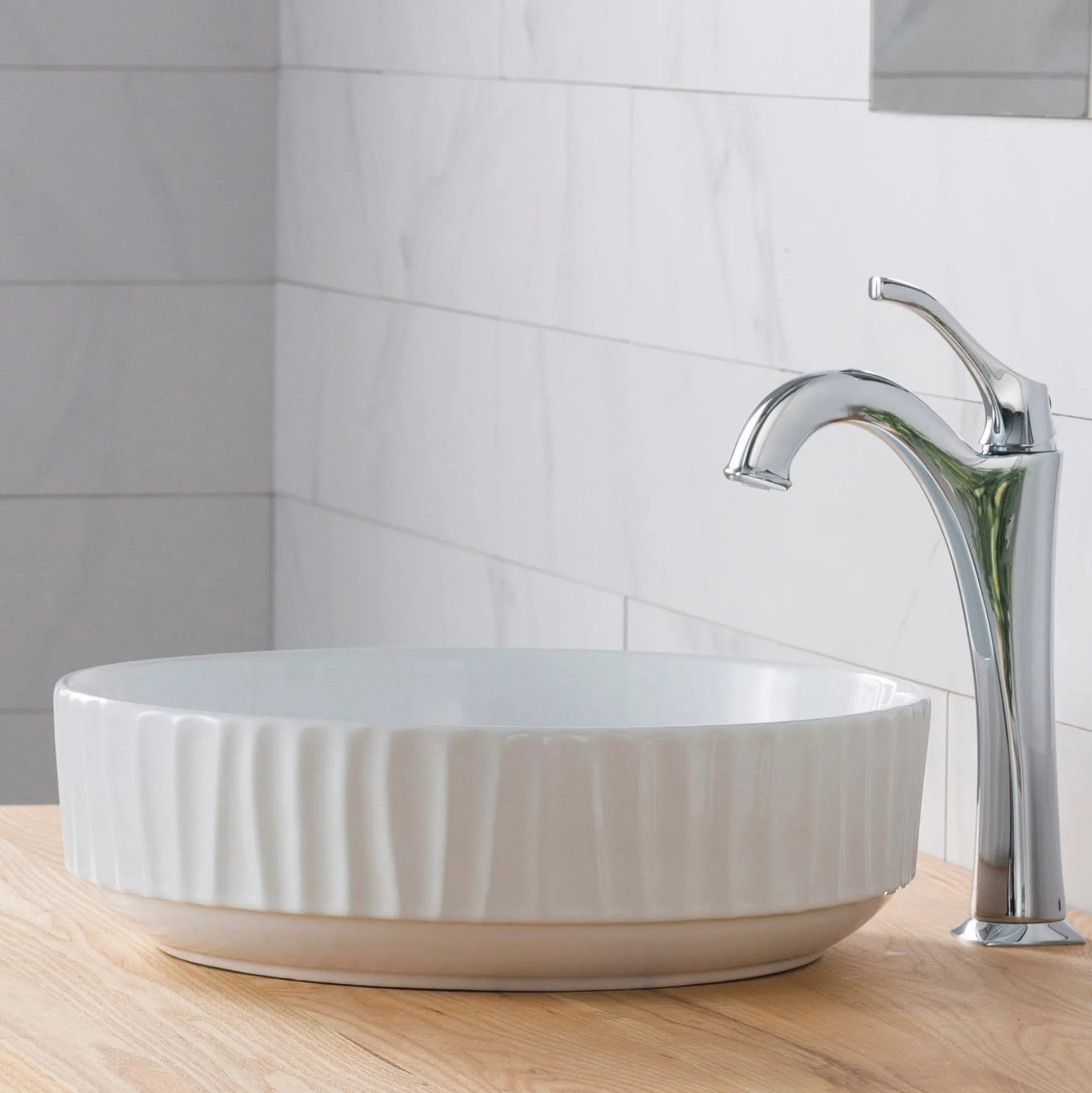 15 3/4" Round Vessel Ceramic Bathroom Sink in White with Pop-Up Drain