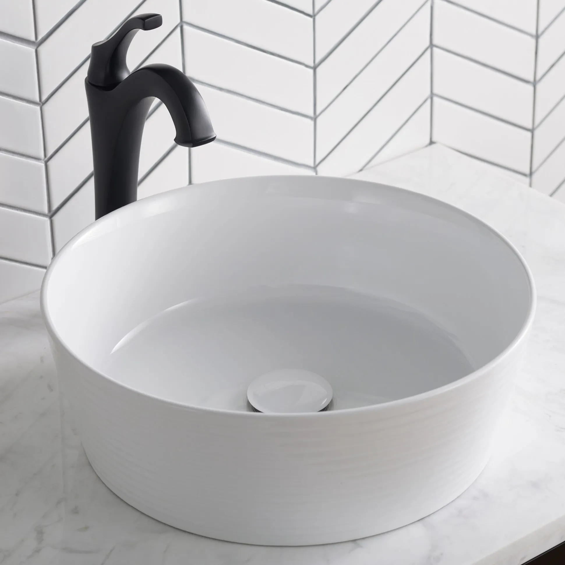 15 3/4" Round Vessel Ceramic Bathroom Sink in White with Pop Up Drain