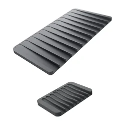 Self-Draining Silicone Dish Drying Mat or Trivet and Silicone Soap Dish / Sponge Holder for Bathroom or Kitchen Counter in Dark Grey