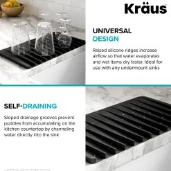 Self-Draining Silicone Dish Drying Mat or Trivet and Silicone Soap Dish / Sponge Holder for Bathroom or Kitchen Counter in Dark Grey