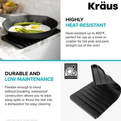 Self-Draining Silicone Dish Drying Mat or Trivet and Silicone Soap Dish / Sponge Holder for Bathroom or Kitchen Counter in Black