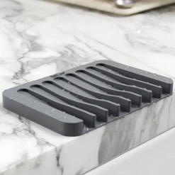Self-Draining Silicone Soap Dish / Sponge Holder for Bathroom or Kitchen Counter in Dark Grey