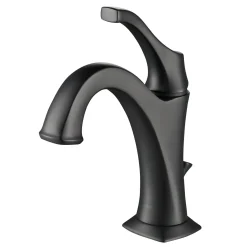 Single Handle Basin Bathroom Faucet with Lift Rod Drain and Deck Plate in Matte Black