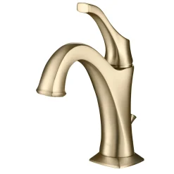 Single Handle Basin Bathroom Faucet with Lift Rod Drain and Deck Plate in Brushed Gold