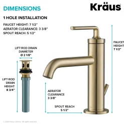 Single Handle Basin Bathroom Faucet with Lift Rod Drain in Brushed Gold (2-Pack)