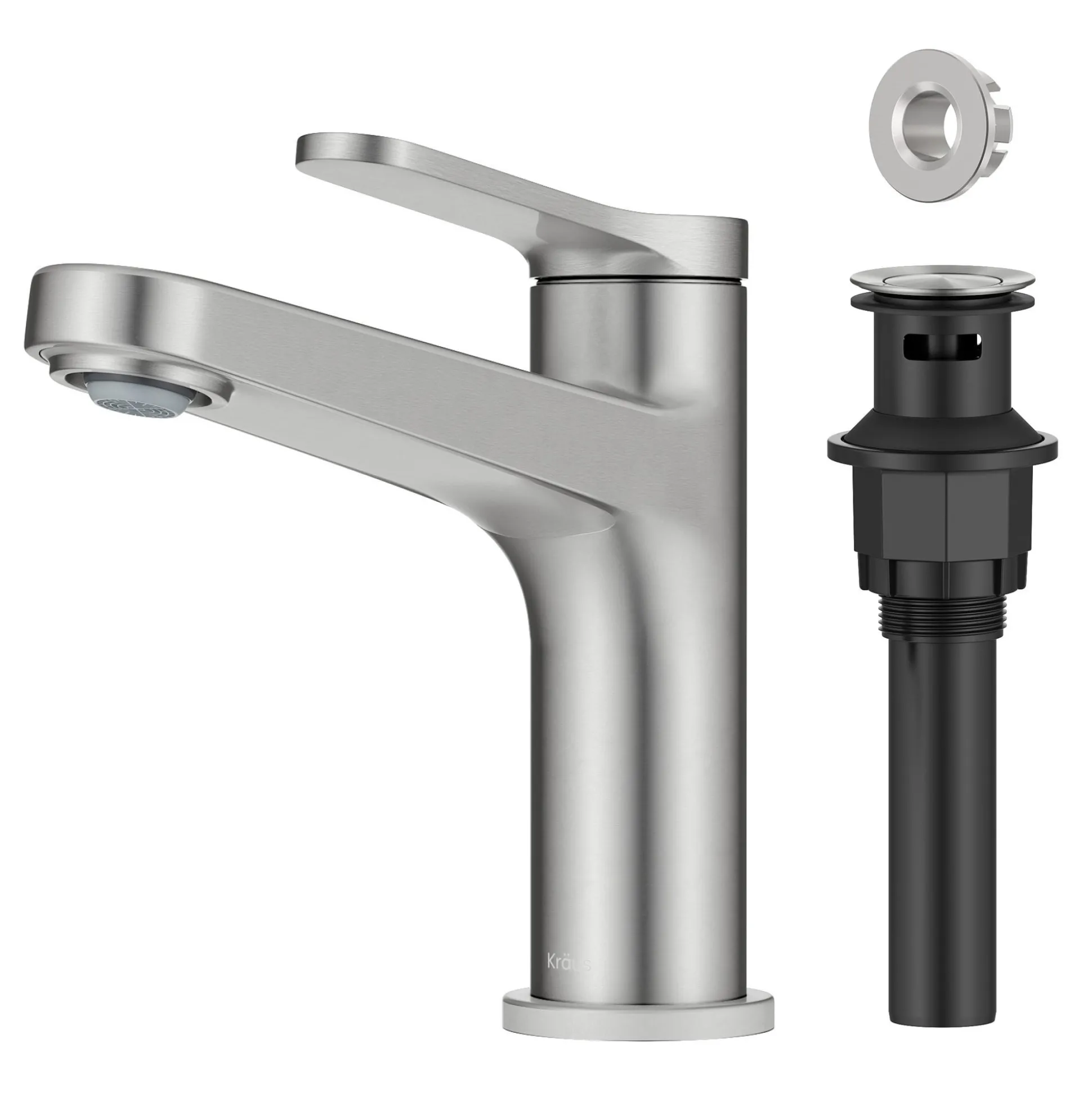 Single Handle Bathroom Faucet in Spot-Free Brushed Nickel with Pop Up Drain and Supply Lines