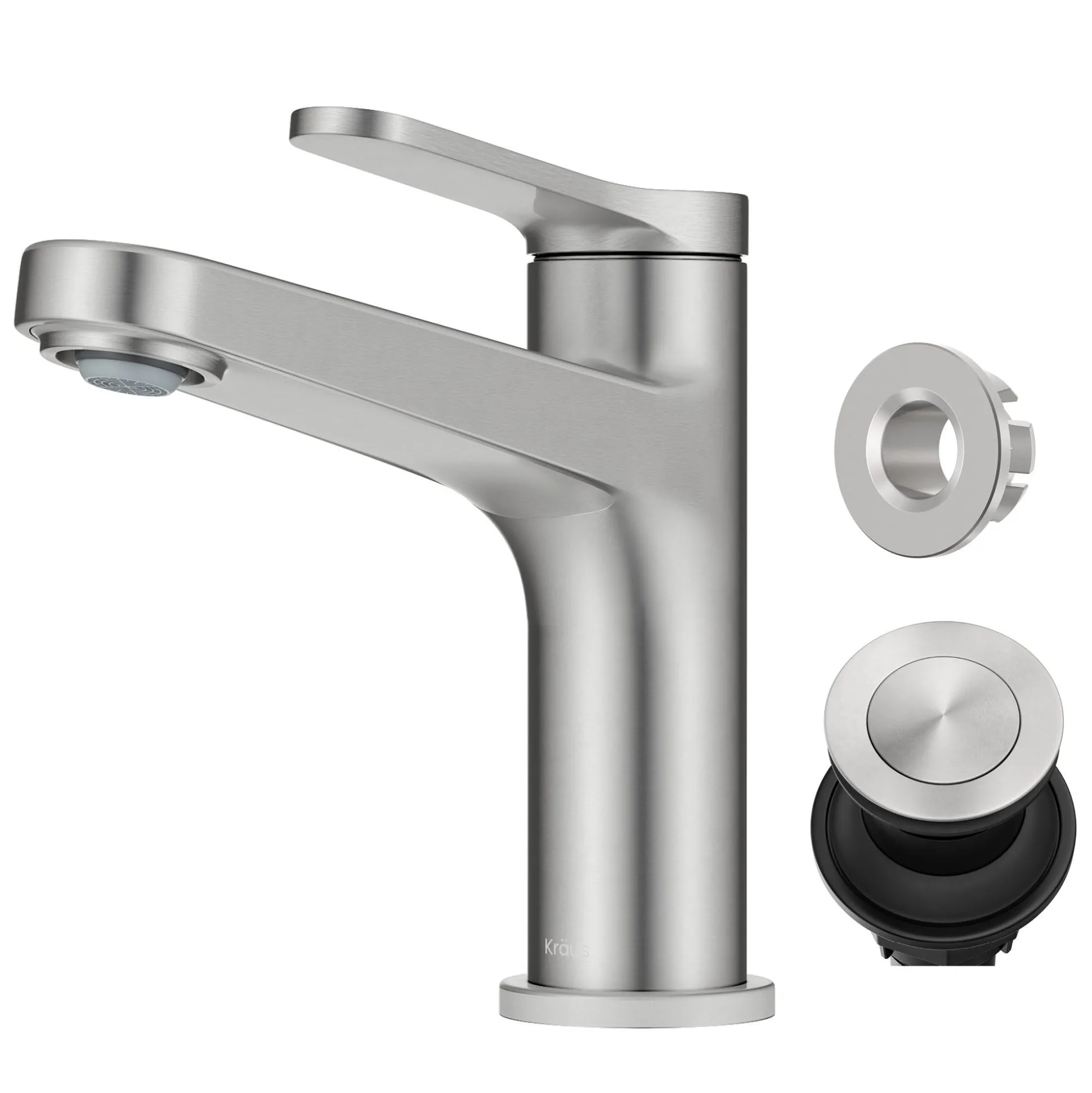 Single Handle Bathroom Faucet in Spot-Free Brushed Nickel with Pop Up Drain and Supply Lines