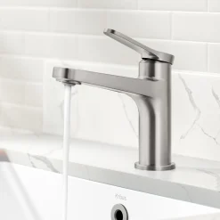 Single Handle Bathroom Faucet in Spot-Free Brushed Nickel with Pop Up Drain and Supply Lines