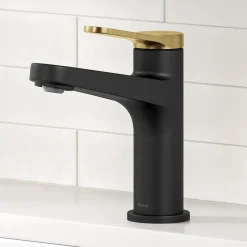 Single Handle Bathroom Faucet in Spot-Free Brushed Brass / Matte Black with Pop Up Drain and Supply Lines