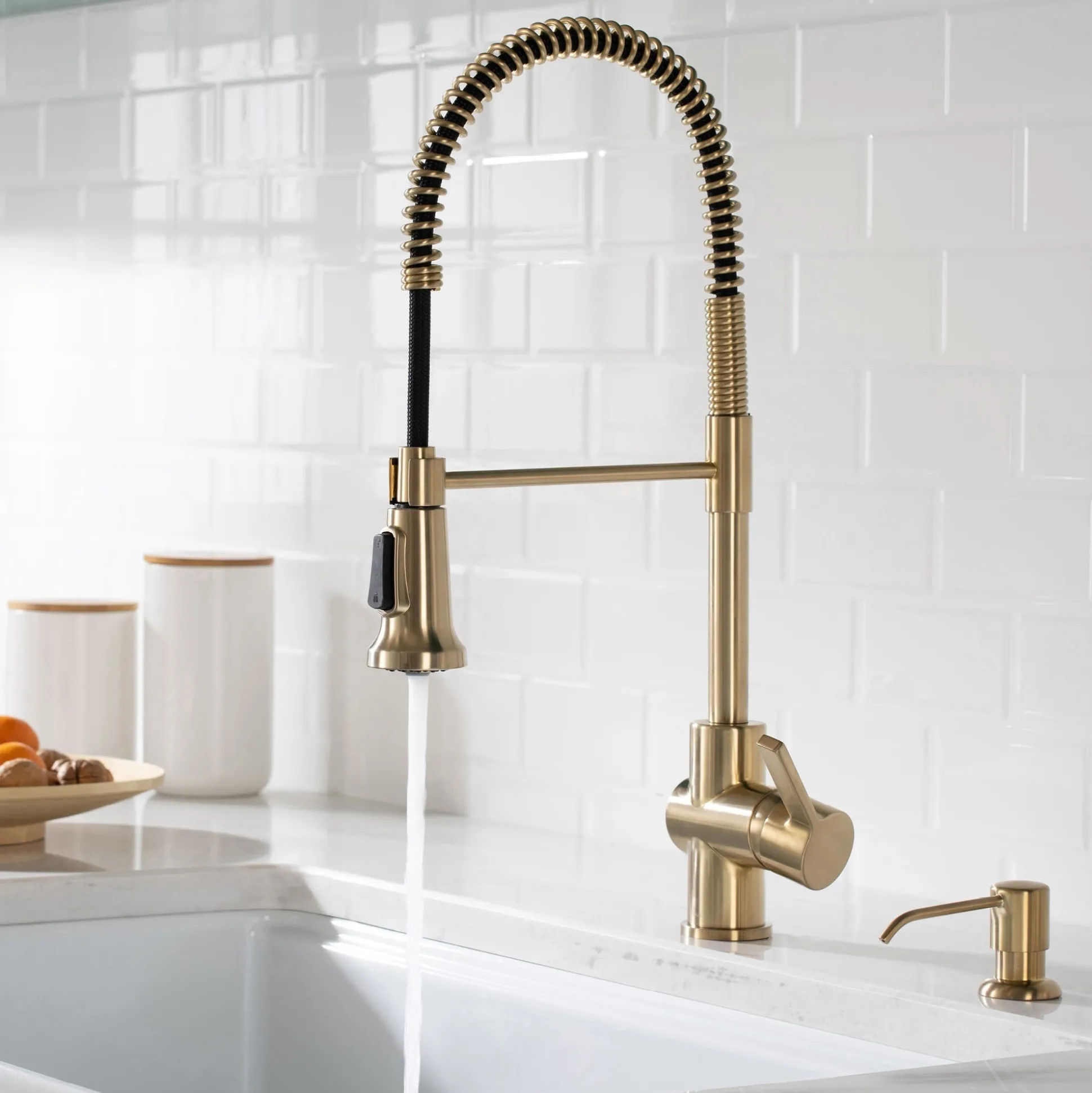 Single Handle Commercial Style Kitchen Faucet in Spot Free Antique Champagne Bronze