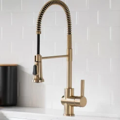 Single Handle Commercial Style Kitchen Faucet in Spot Free Antique Champagne Bronze