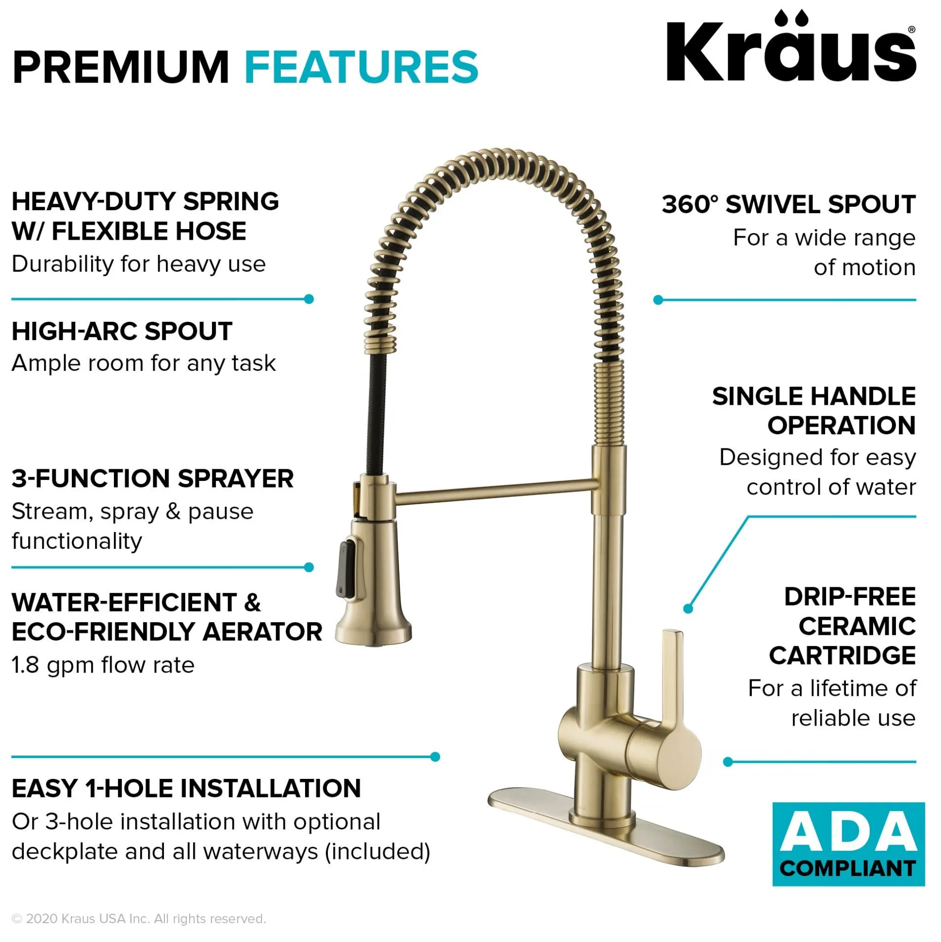Single Handle Commercial Style Kitchen Faucet in Spot Free Antique Champagne Bronze