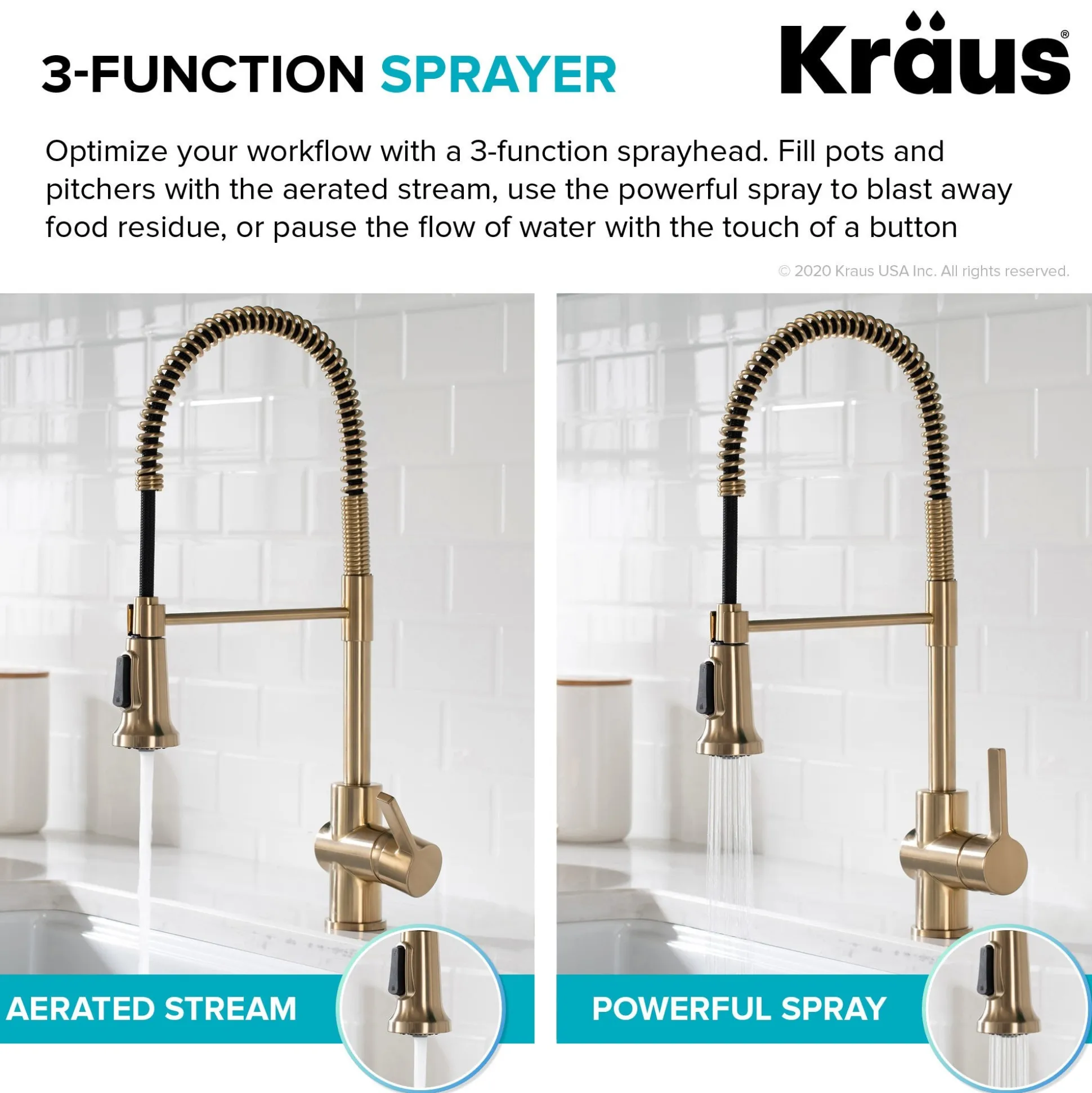 Single Handle Commercial Style Kitchen Faucet in Spot Free Antique Champagne Bronze