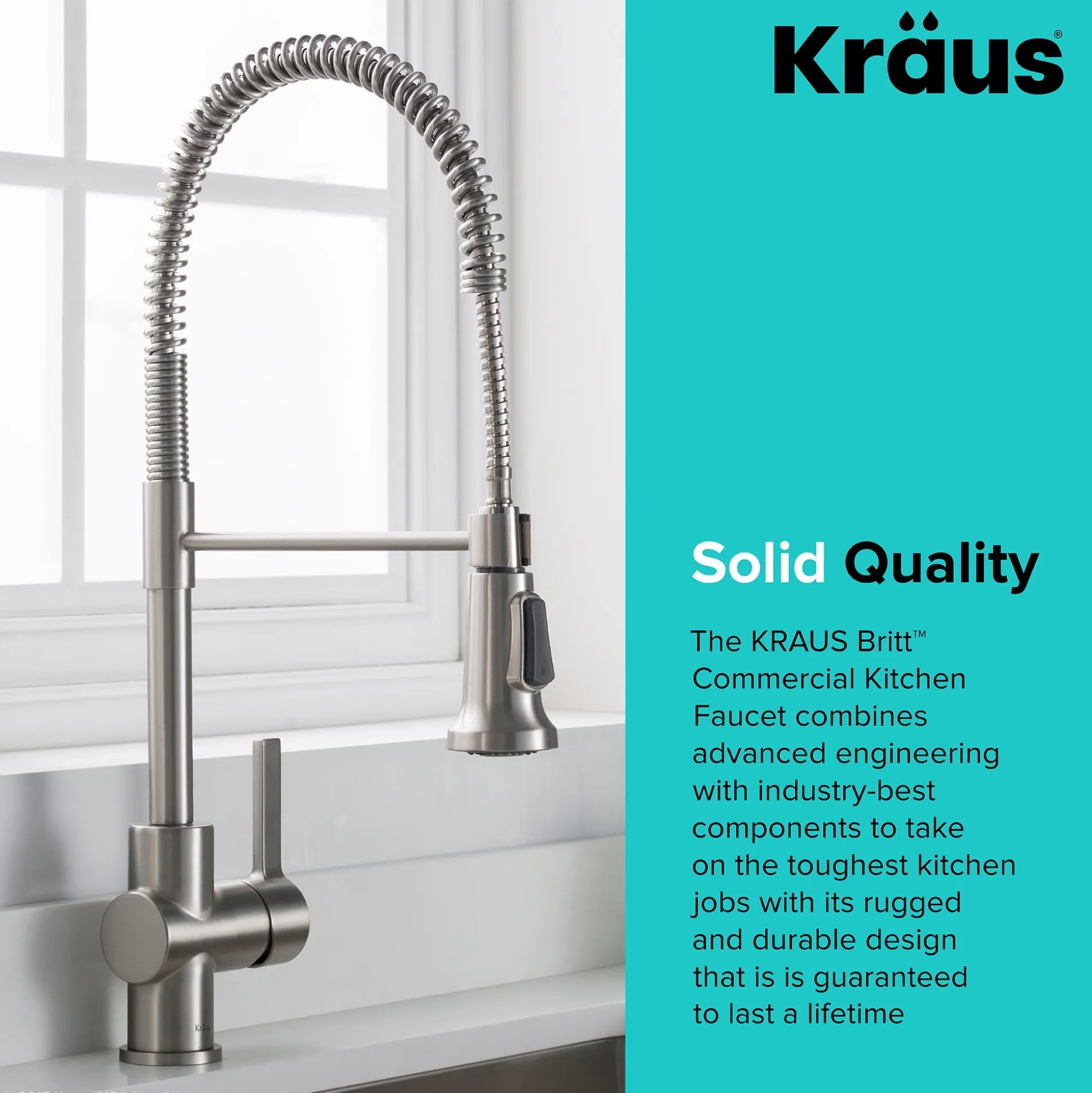 Single Handle Commercial Style Kitchen Faucet in Spot Free Stainless Steel Finish