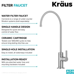 Single Handle Drinking Water Filter Faucet for Reverse Osmosis or Water Filtration System in Spot-Free Stainless Steel