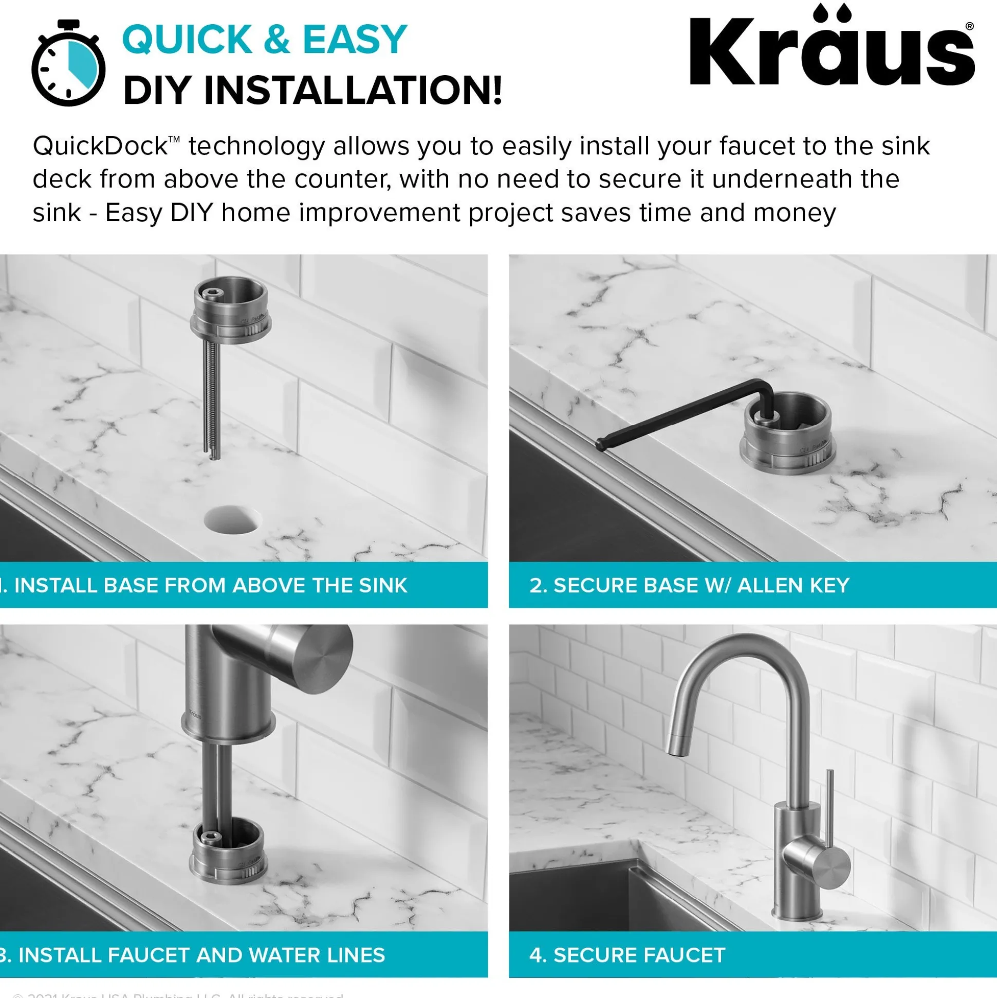 Single Handle Kitchen Bar Faucet with QuickDock Top Mount Installation Assembly in Matte Black