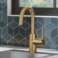Single Handle Kitchen Bar Faucet with QuickDoc Top Mount Assembly in Brushed Brass