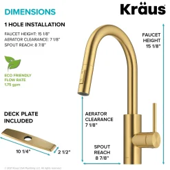Single Handle Pull Down Kitchen Faucet with QuickDock Top Mount Installation Assembly in Spot-Free Brushed Brass