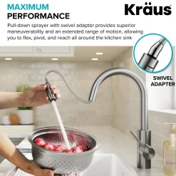 Single Handle Pull Down Kitchen Faucet with QuickDock Top Mount Installation Assembly in Spot-Free Brushed Brass