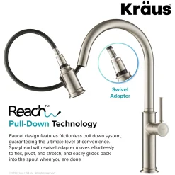 Single Handle Pull Down Kitchen Faucet with Deck Plate and Soap Dispenser in all-Brite Spot Free Stainless Steel