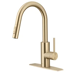 Single Handle Pull Down Kitchen Faucet with QuickDock Top Mount Installation Assembly in Spot Free Antique Champagne Bronze