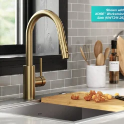 Single Handle Pull Down Kitchen Faucet with QuickDock Top Mount Installation Assembly in Spot Free Antique Champagne Bronze