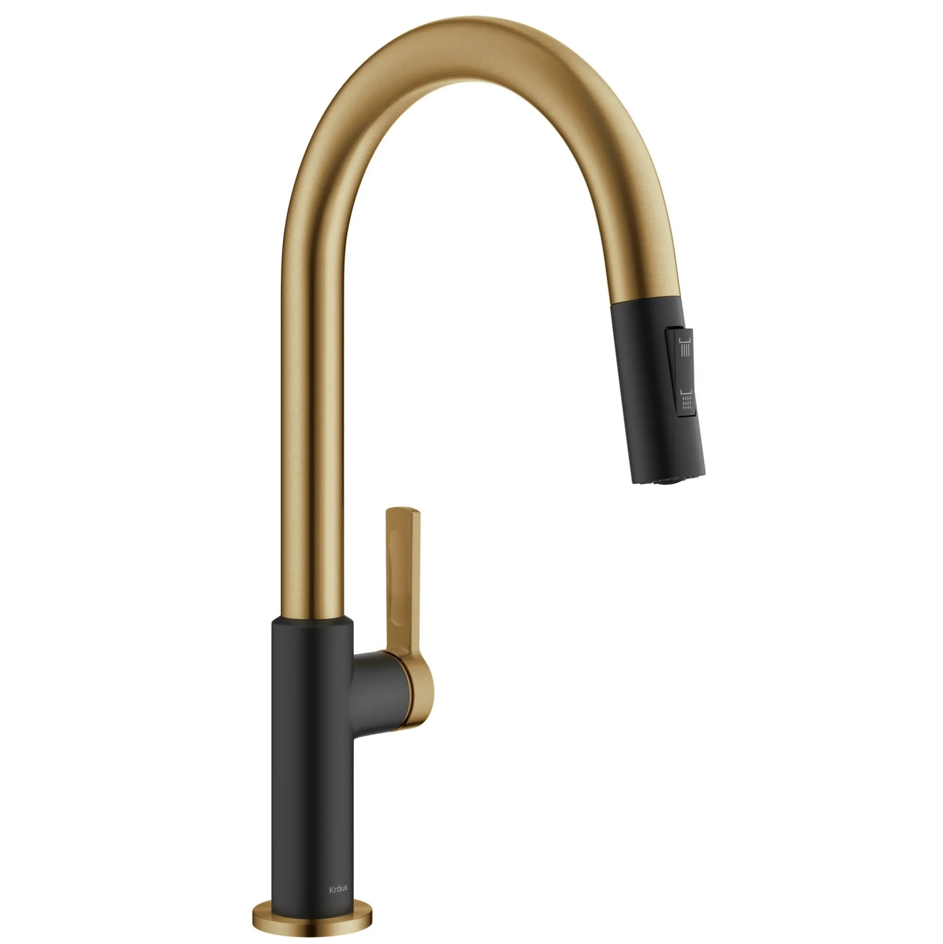 Single Handle Pull Down Kitchen Faucet in Spot-Free Brushed Brass / Matte Black