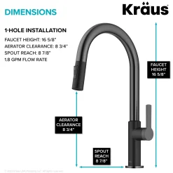 Single Handle Pull Down Kitchen Faucet in Matte Black / Spot Free Black Stainless Steel