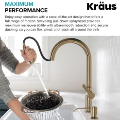 Single Handle Pull Down Kitchen Faucet in Spot Free Antique Champagne Bronze