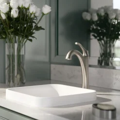 Single Handle Vessel Bathroom Faucet with Pop-Up Drain in Spot Free Stainless Steel
