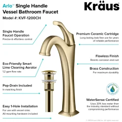 Single Handle Vessel Bathroom Faucet with Pop-Up Drain in Brushed Gold (2-Pack)