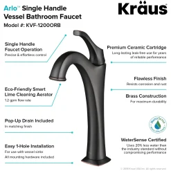 Single Handle Vessel Bathroom Faucet with Pop-Up Drain in Oil Rubbed Bronze