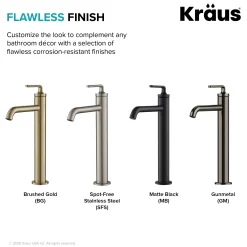 Single Handle Vessel Bathroom Faucet with Pop-Up Drain in Brushed Gold