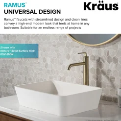 Single Handle Vessel Bathroom Faucet with Pop-Up Drain in Brushed Gold