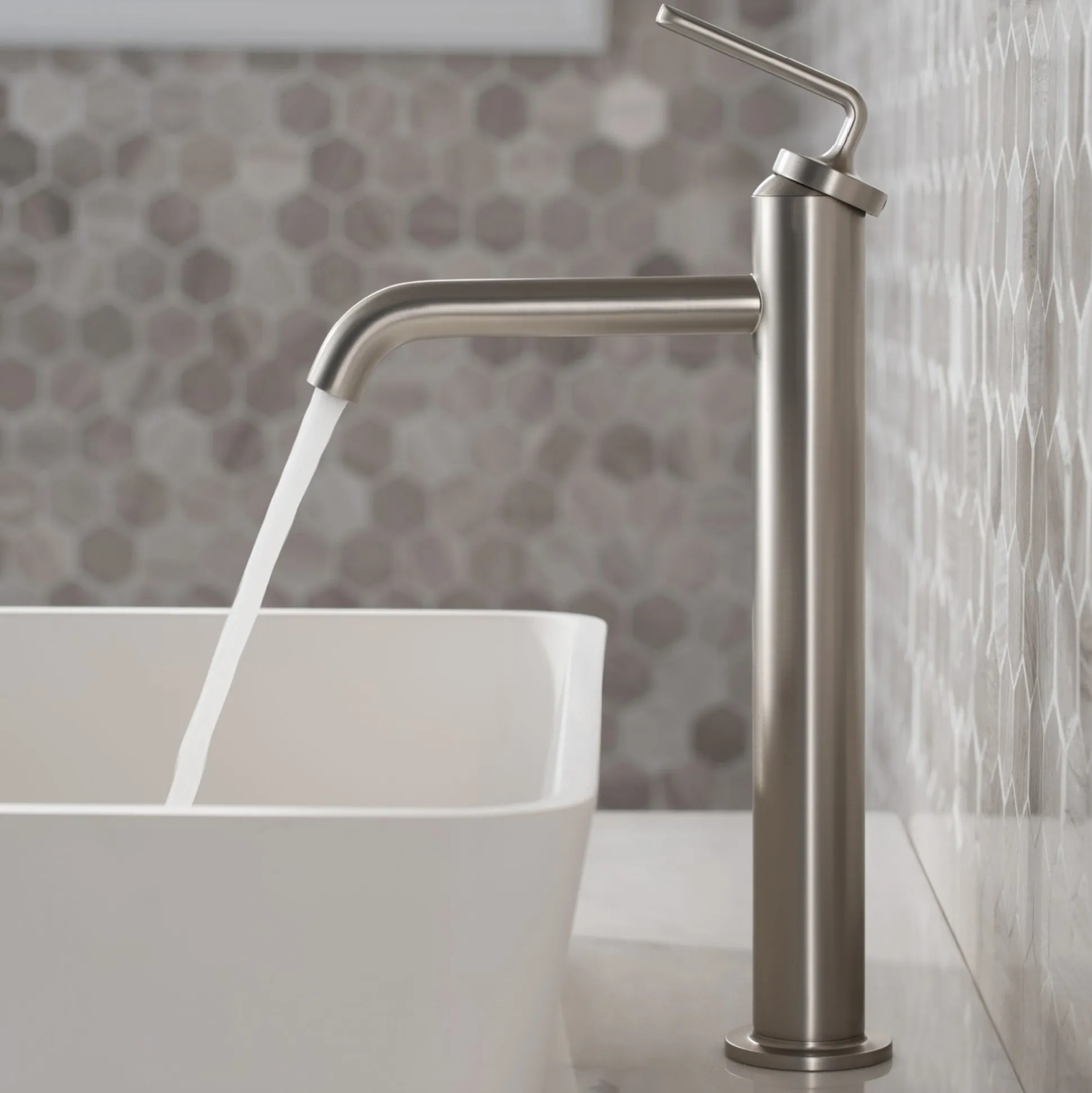 Single Handle Vessel Bathroom Faucet with Pop-Up Drain in Spot Free Stainless Steel
