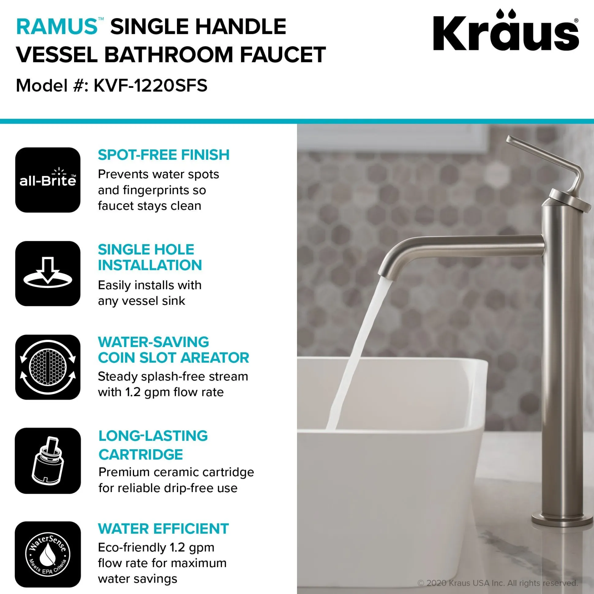Single Handle Vessel Bathroom Faucet with Pop-Up Drain in Spot Free Stainless Steel