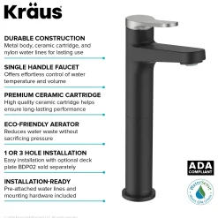 Single Handle Vessel Bathroom Faucet in Spot-Free Brushed Nickel / Matte Black with Pop Up Drain and Supply Lines
