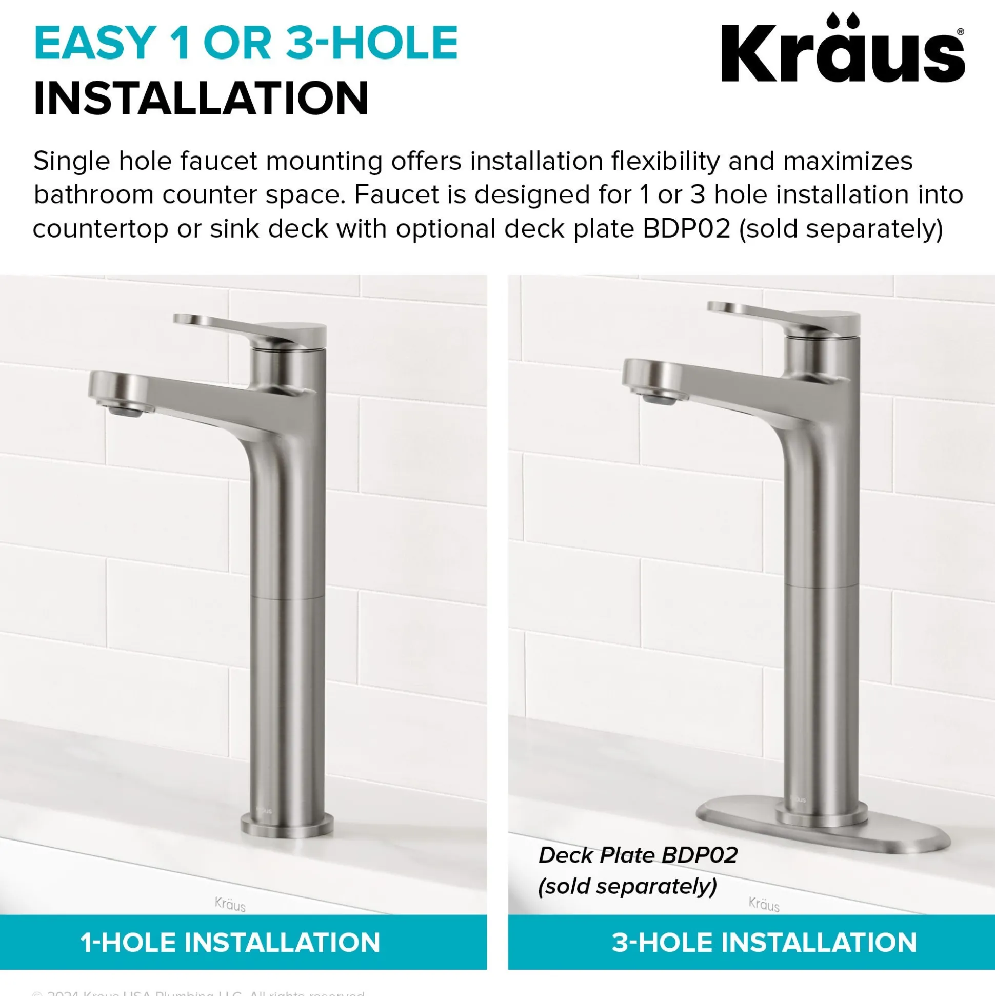 Single Handle Vessel Bathroom Faucet in Spot-Free Brushed Nickel / Matte Black with Pop Up Drain and Supply Lines