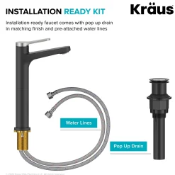 Single Handle Vessel Bathroom Faucet in Spot-Free Brushed Nickel / Matte Black with Pop Up Drain and Supply Lines