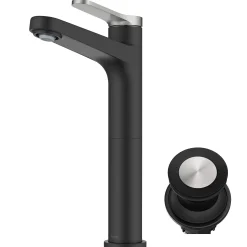 Single Handle Vessel Bathroom Faucet in Spot-Free Brushed Nickel / Matte Black with Pop Up Drain and Supply Lines