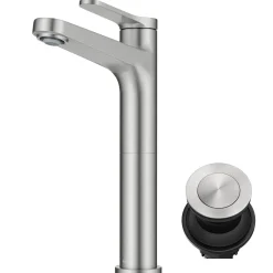 Single Handle Vessel Bathroom Faucet in Spot-Free Brushed Nickel with Pop Up Drain and Supply Lines