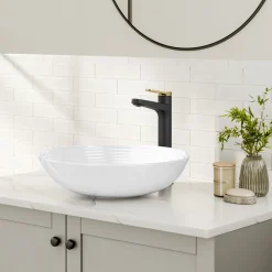 Single Handle Vessel Bathroom Faucet in Spot-Free Brushed Brass / Matte Black with Pop Up Drain and Supply Lines