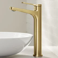 Single Handle Vessel Bathroom Faucet in Spot-Free Brushed Brass with Pop Up Drain and Supply Lines