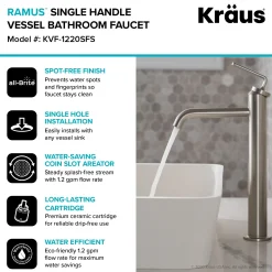 Single Handle Vessel Bathroom Faucet with Pop-Up Drain in Spot Free Stainless Steel (2-Pack)
