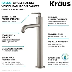 Single Handle Vessel Bathroom Faucet with Pop-Up Drain in Spot Free Stainless Steel (2-Pack)