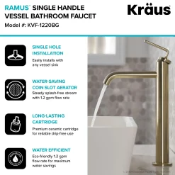 Single Handle Vessel Bathroom Faucet with Pop-Up Drain in Brushed Gold (2-Pack)