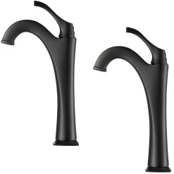 Single Handle Vessel Bathroom Faucet with Pop-Up Drain in Matte Black (2-Pack)
