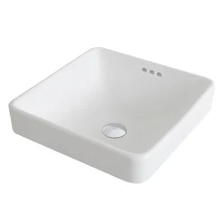 16 1/2" Square Semi-Recessed Ceramic Bathroom Sink in White with Pop-Up Drain in Chrome
