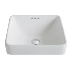 16 1/2" Square Semi-Recessed Ceramic Bathroom Sink in White with Pop-Up Drain in Oil Rubbed Bronze